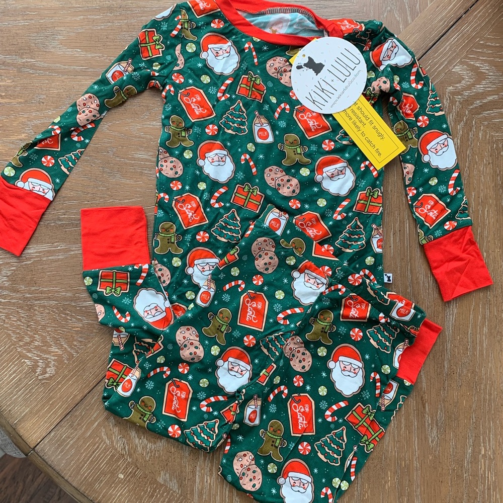 Kiki Lulu Holiday Santa Red Green Bamboo PJ Pajama Set NEW w/ TAGS!!!! Size 2T